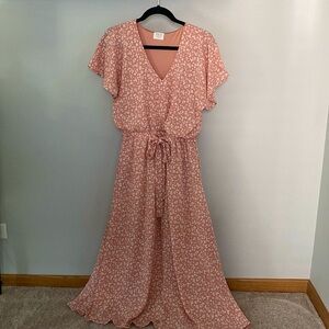 Pink floral midi dress